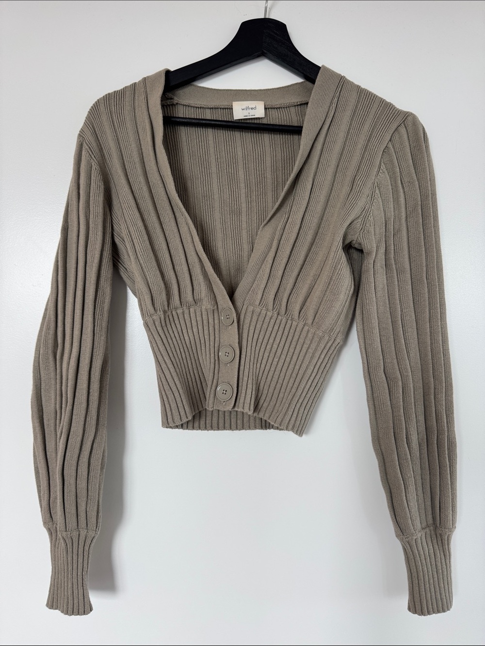 Wilfred Ribbed Cropped Cardigan - Taupe